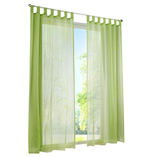 BAILEY JO 1 Panneau Rideau Voilage à Pattes LxH/140x225CM Vert Simple Couleur Uni Décoration de Fenêtre Chambre/Salon/Balcon