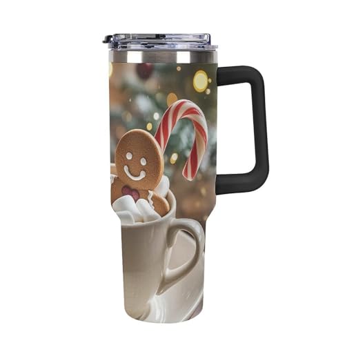 JTKLQBN Große Kapazität Auto Tasse Isoliert Edelstahl Reise Becher Süßigkeiten Kaffee Auslaufsicher Vakuum Isolierte Tumbler 40oz Tumbler Mit Griff Und Stroh Schwarz