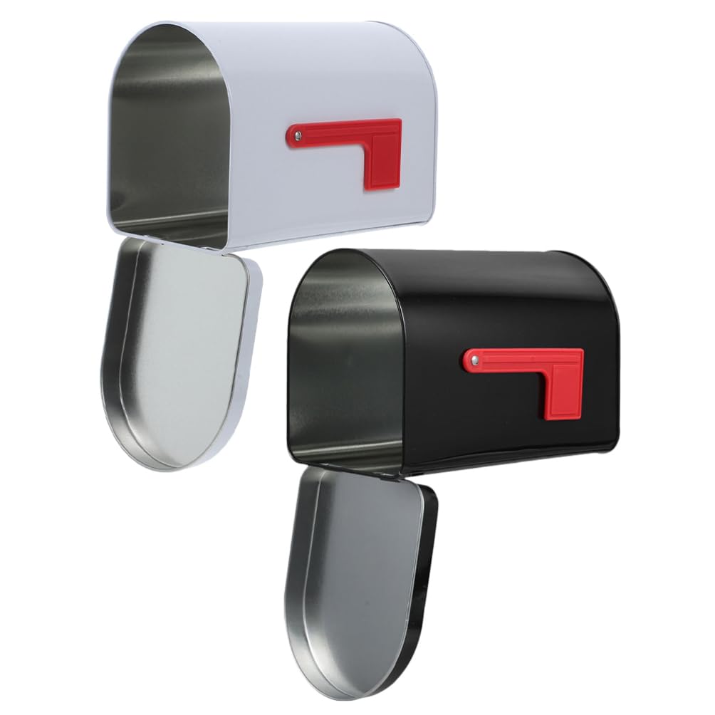 2Pcs Mini Mailbox, 6.13x4.40x3.69in Tinplate Kids Mailbox, Present Mail Box Decorative Outdoor Tin Box Letter Can for Role Playing and DIY