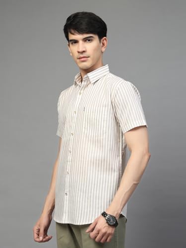Image of Majestic Man Men's Pure Cotton Striped Half Sleeve Regular Fit Shirt