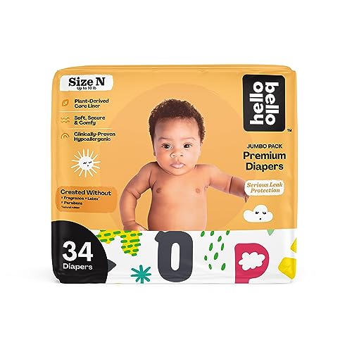 Image of Hello Bello Premium Baby Diapers Size Newborn I 32 Count of Disposable, Extra-Absorbent, Hypoallergenic, and Eco-Friendly Baby Diapers with Snug and Comfort Fit I Alphabet Soup