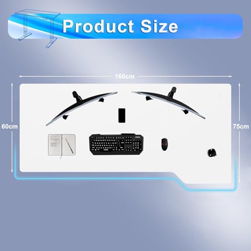 JUMMICO HöHenverstellbarer Schreibtisch 160 x 70 cm L-Förmiger Schreibtisch Höhenverstellbar Elektrisch,Ergonomie Gaming Tisch mit Haken (Weiß) – Bild 4