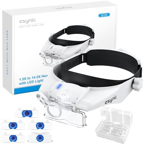 eSynic Gafas de Lupa Recargable con Luz Lupas de Gran Aumento 1.5...