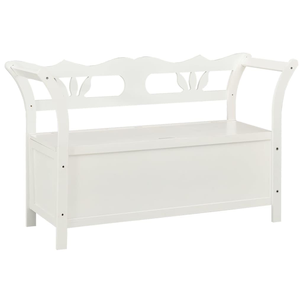 Banco de madera de árbol macizo con respaldo y almacenamiento, 107 x 45 x
