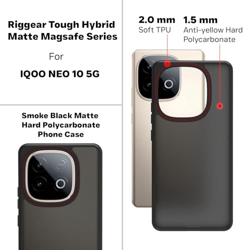 Image of RIGGEAR Shockproof Tough Hybrid Armor Back Cover Case for iQOO Neo 10 5G (Smoke Black Matte PC and Black TPU Bumper)
