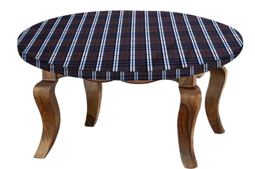Image of The Furnishing Tree Round Elastic Fitted Center Tpoy Table Cover WxL 20x20 Inches Checkered Pattern Grey