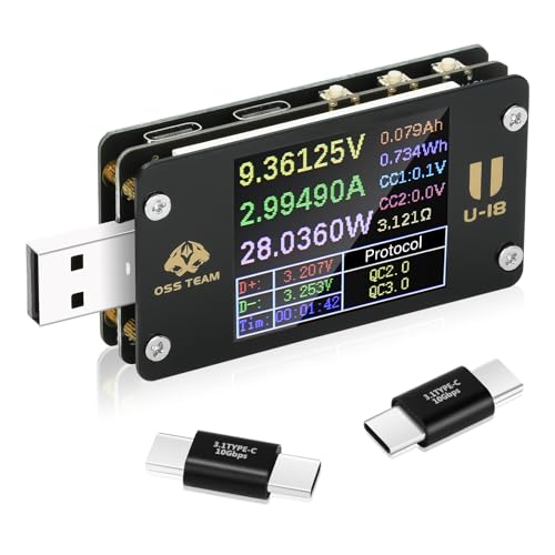 diymore USB Tester Meter Power Meter Voltmeter 1.77 inch TFT Screen Type C Digital Multimeter Voltage and Current Tester QC/PD Protocol Fast Charging Tester