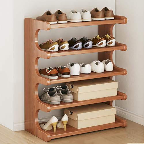 Étagère à chaussures en bambou à 5 niveaux – Étagère de rangement autonome de grande capacité pour entrée, couloir, chambre à coucher et coin –...