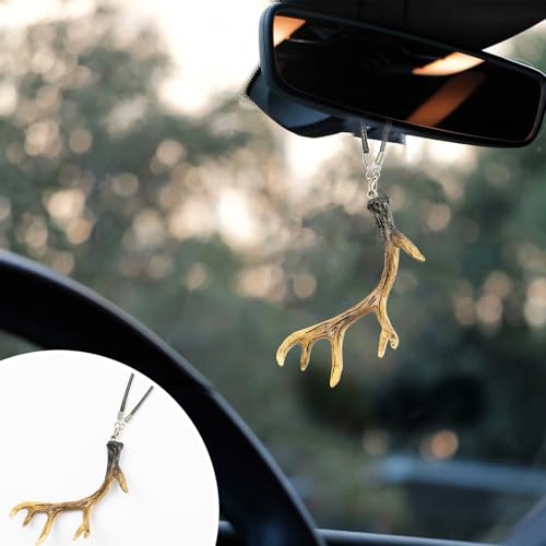 Rislobx Deer Antler Rearview Mirror Ornament for Car, Elk Antler Car Mirror Hanging Accessories, Resin Deer Antler Decor, Deer Hunting Decor Gift for Hunter, Elk Antler Christmas Tree Ornaments