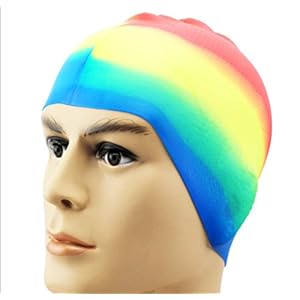 Swimming cap HLTappo di Nuoto in Silicone Granulo Impermeabile Tappo di Nuoto Colorato Tappo Elastico Alto, Red Yellow Blue,Red Yellow Blue