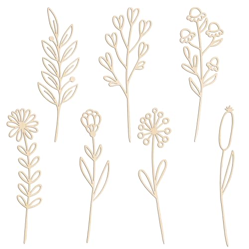 Image of Wooden Flowers Wildflower Wall Decor 7 Pcs Colorable Wood Flowers Cutout Signs Boho Nursery Decor for Girl Baby Bedroom Living Room Home Decoration Bohemian Wall Hanging Art for DIY Crafts (b)