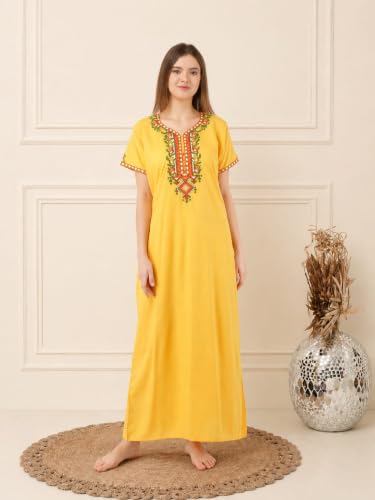 Image of Women's Cotton Blend Embroidered Maxi Nightgown