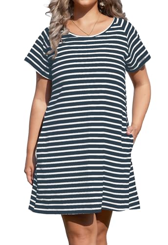 Image of Alaster Women's Casual Summer T Shirt Dress Loose Short Sleeve Tunic Dress with Pocket for Women