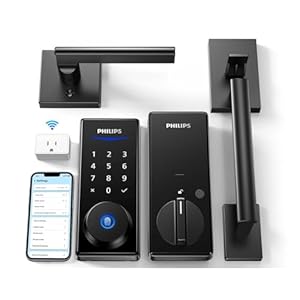 Philips Wi-Fi Smart Lock with Handle, Keyless Entry Keypad Door Lock with Handle, Front Door Deadbolt Set with WiFi Gateway, App Control, Fingerprint Unlock, PIN Code Unlock, Auto Locking