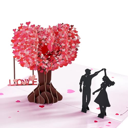 Imagen de 3D Tarjeta de San Valentín Pop Up Tarjeta Cumpleaños mit El Árbol del Amor Tarjeta de Boda 3D Desplegable Tarjeta Regalo con Sobre blanco para Aniversario Boda para Día de San Valentín Madre
