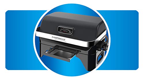 Campingaz Attitude2go R Gasgrill, Tischgrill mit geringem Rauch, tragbarer Balkongrill, Campinggrill, mit Deckel, Thermometer und Gusseisen-Grill