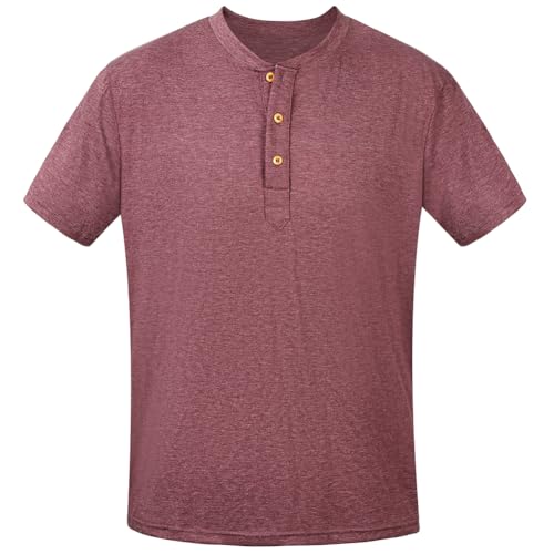 AYBUY Camiseta de Manga Corta para Hombre, Casual T-Shirt Cuello Redondo con Botones, Manga Corta, Verano, Monocolor, básica, L