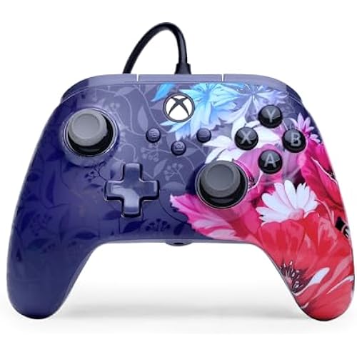 PowerA Advantage Plus Wired Controller for Xbox Series X|S - Night Blossom, officially licensed, adjustable height thumbsticks, hall effect, mappable buttons, works with Xbox One and Windows 10/11 PC