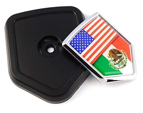Image of USA Mexico Mexican flag car truck Black Shield Grill Badge chrome grille emblem 2.6 inch x 3.1 inch