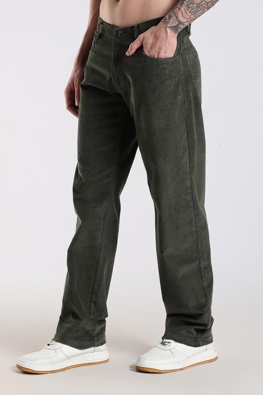Image of NEVER NEUD Men's Corduroy Trousers | Stylish Straight Fit 4 Pocketed Corduroy Pants for Men | 98% Cotton 2% Elastane | Mid Rise | Comfortable Casual Regular Fit Pants | Button Closure