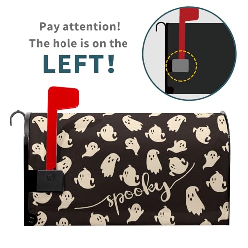 Image of 21x18inch Happy Halloween Magnetic Mailbox Cover- Spooky Ghosts Black White Waterproof Holiday Mailbox Wrap Letter Post Cover Standard Size for Garden Yard Outside Outdoor Decor