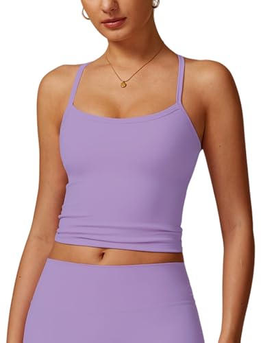 Image of QBGJTD Womens Longline Sports Bras Cross Back Active Gym Yoga Padded Workout Crop Tank Top with Built in Bra