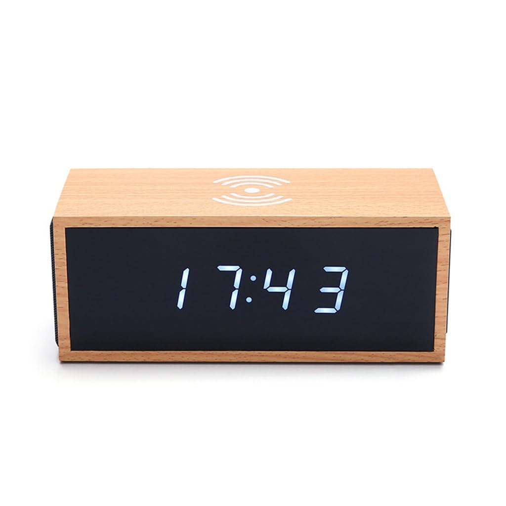 KLPODAU Audio Electronic Clock Charging Smart Digital Wooden Alarm