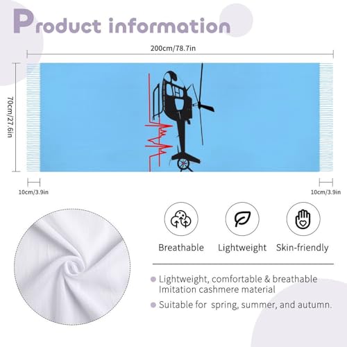 Funny Helicopter Pilot Scarf for Women Soft Winter Scarf Lightweight Fringed Shawl Wraps Long Scarves with Tassels2