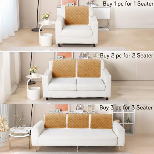 Image of HOKIPO 'Velvet Maze' Premium Sofa Backrest Cover Mat 55x80 cm with Anti-Slip Backing | 1 Pc - Light Brown (AR-6279-LBR)