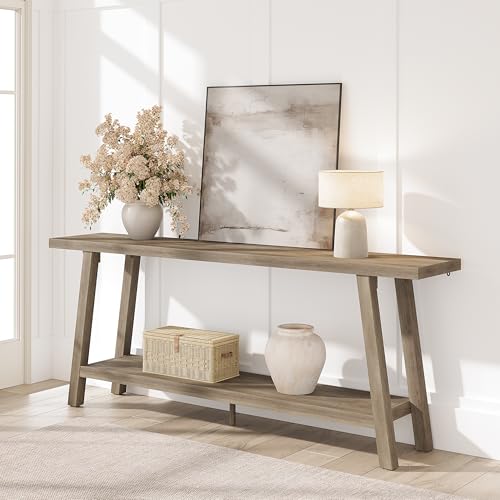 GarveeHome 70.87" Extra Long Console Table, Narrow Sofa Table Behind Couch, Rusitc Pear Entryway Table for Hallway Living Room Foyer, Farmhouse Accent