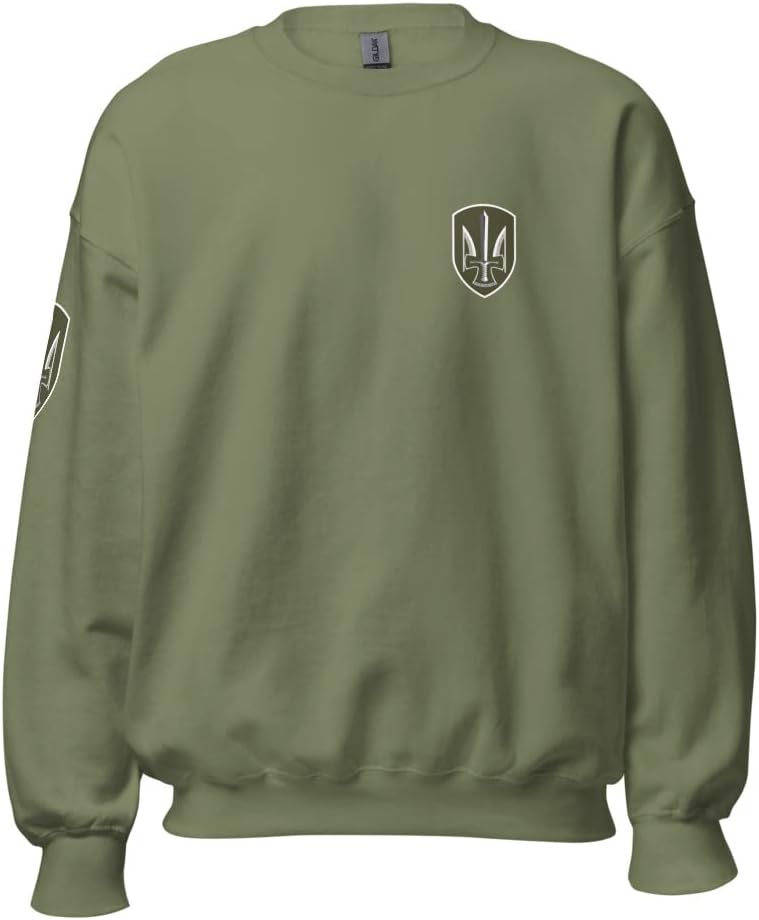 Ukrainian President Zelensky - Trident Tryzub With Sword Army Green On Chest Shoulder Unisex Sweatshirt