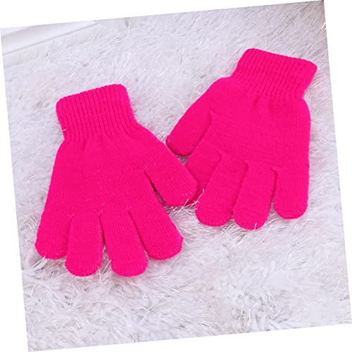 Boy Girl's Warm Knitted Gloves for Autumn and Winter Solid Color Five Fingers Lightweight for Years Old Outdoor Activities Rosy2