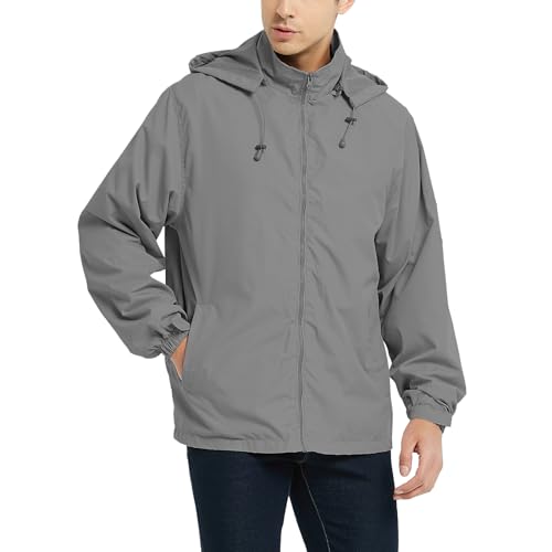 Image of Mywu Men's Water-resistant Rain Jacket Lightweight Windbreaker Hooded Rain Coat for Adults Outdoor Hiking Camping