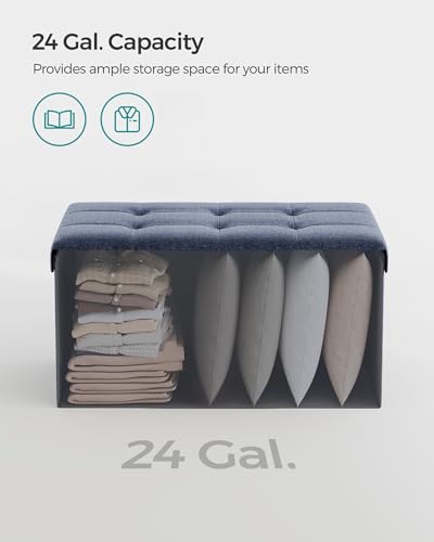 Image of SONGMICS Mazie Collection - 30 Inches Folding Storage Ottoman Bench, Ottoman Foot Rest, End of Bed Bench, Storage Chest, Load 660 lb, for Living Room, Bedroom, Entryway, Misty Blue ULSF047Q01