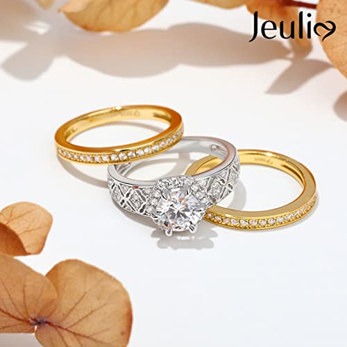 Jeulia Diamond Band Rings Vintage Halo Round Cut Sterling Silver Wedding Ring Set Engagement Anniversary Promise Bridal Sets Ring for Women and Girls With Gift Box2