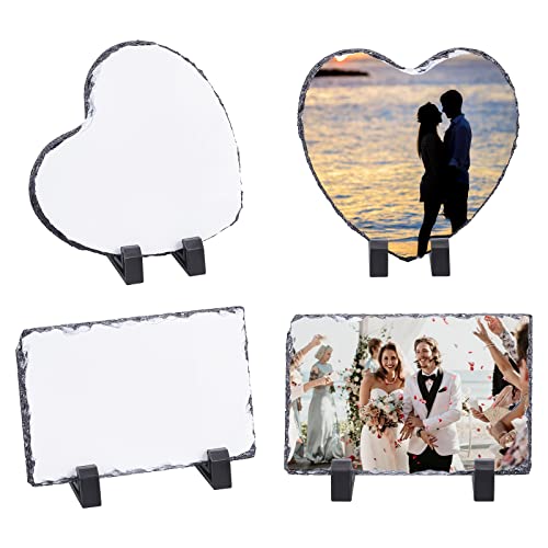 SUPERFINDINGS 2 Ensembles 2 Style Sublimation Blanc Ardoise Roche Pierre Coeur Rectangle Cadre Photo avec Support D'Affichage Transfert Coeur Cadre Photo pour...