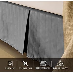Elegant comfort 1 piece striped bed skirt 1500 thread count egyptian quality stylish design pleated for a clean look easy care wrinkle and stain resistant stripe queen gray  urban country home decor
