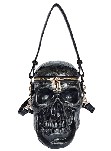 Skull Shaped Purse Crossbody Shoulder Bag Weird Horror Gothic PVC Handbag Halloween Top Handle Bag(Silver)