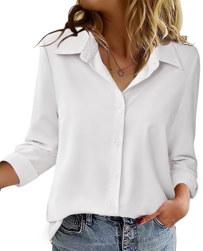 Zeagoo Women's Clothing Long Sleeve Work Blouse Dressy Casual White Button Up Shirt Spring Tops Office Wear Business Clothes