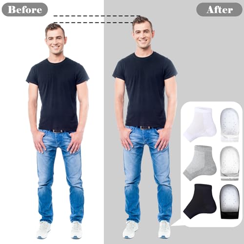 Image of 3 Pairs Height Increase Max Socks Boosters, White, Gray, Black | 3.5 cm, Adult, Height Boosters Socks, Invisible Shoe Heel Pad Lifts, Reusable Half Raised Insole, Men Women
