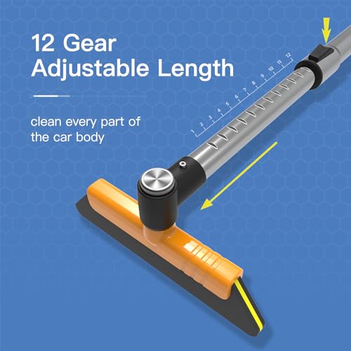REALYOU 37.4\'\' Ice Scraper and 12 Gear Extendable Snow Brush for Car Windshield with 360° Pivoting Brush Head for Car Auto Truck SUV