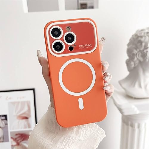 Coque silicone iPhone 14 Pro Max aimantée orange LVTFCO protection objectif camera