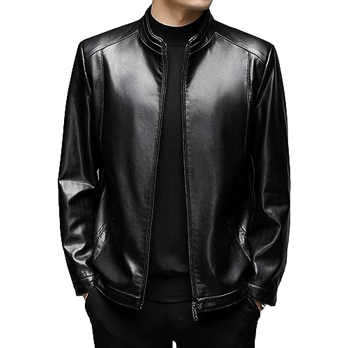 Chaqueta de cuero sintético para hombre con cuello alto y cierre miniatura 1
