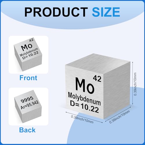 Image of 0.39 inch Molybdenum Metal Element Cube 10MM Density Cubes 99.95% High Purity, Periodic Table of Elements Collection for Element Collections Hobbies, Pure Molybdenum Cube(Mo 0.39 Inch)
