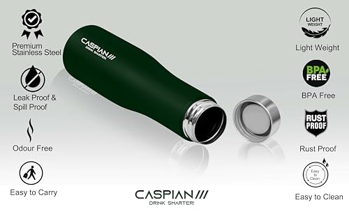 Image of CASPIAN / / / Aqua Stainless Steel Water Bottle (Blue & Green, 1 Litre, Set of 2)| Leak Proof Thunder for Fridge Home Office Travel School Kids Boys Girls Adults Sports Gym Yoga