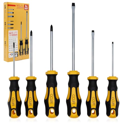 CCLIFE Magnetisches Schraubendreher Set 6-tlg Schlitz Kreuzschlitz PH0 PH1 PH2 CRV Stahl mit Ergonomischem Griff Anti Rutsch