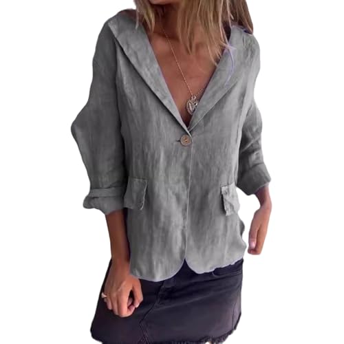 Southwestm Cotton and Linen Casual Lapel Single-Button Thin Coat, Summer Long Sleeve Loose Casual