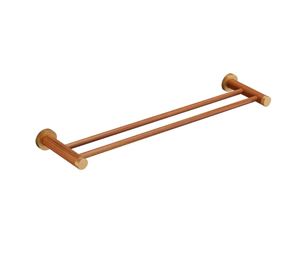 Porte-serviettes de bain mural double tige en bois brut anti humidité 50cm