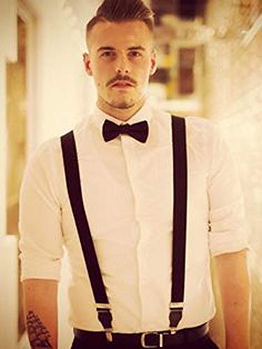 Image of Suspenders Bow Tie for Mens and Women Heavy Duty Elastic Wide Suspenders Strong 4 Metal Clips Adjustable