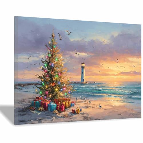 Décoration murale de Noël CUDAOO un hiver au bord de la mer pour salon